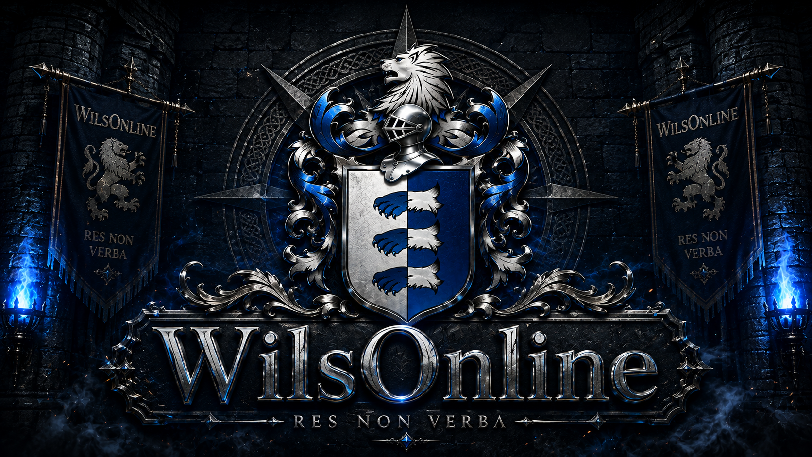 WilsOnline crest — a silver and blue coat of arms with the motto Res Non Verba
